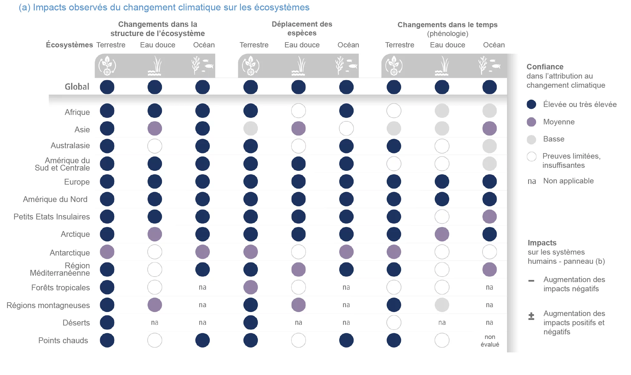 Tableau issu du 6e rapport du GIEC décrivant les impacts du changement climatique sur les écosytèmes